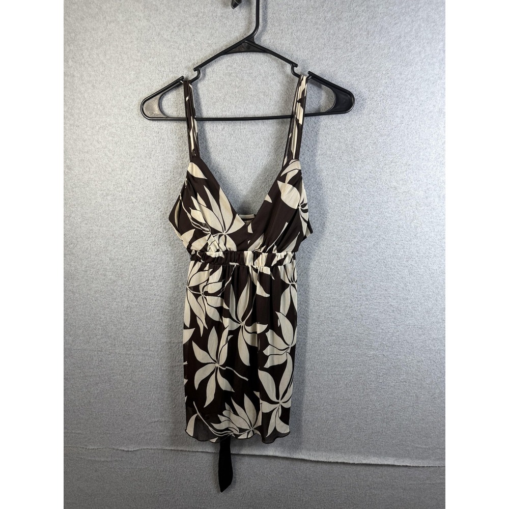 Studio Y Dress Womens XL Brown Floral Chiffon Sleeveless Belted Sundress
